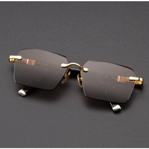 Vintage Rimless Glass Sunglasses Man Woman Natural Crystal Stone Sun Glasses Luxury Brand Design Anti Eye Dry Anti Scratch