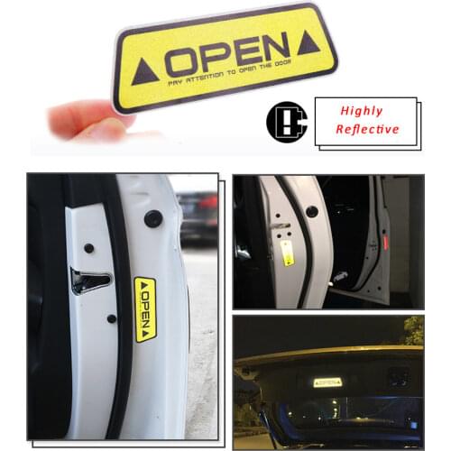 Reflective Door OPEN Stricker Car Rear Trunk Warning Mark Styling Notice Bicycle Accessories Exterior Car Body Decal