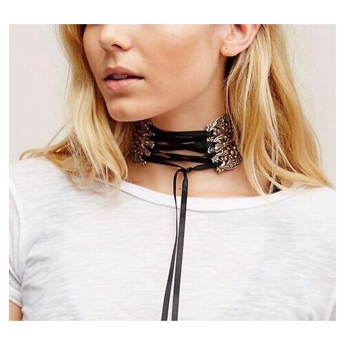 Vintage antique silver aulic nice pattern fashion metal choker with ribbon tie