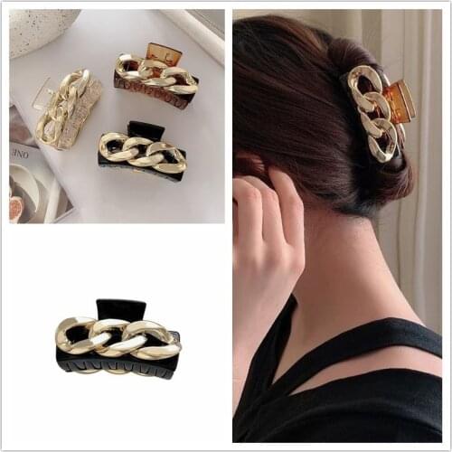 2021 New Fashion Crab for Hair Vintage Gold Chain Hair Claw Clips Catching Ponytail Holders Acrylic Hairpin Headwear Accessoires