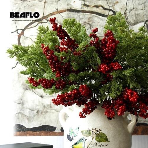 1 Branch 60cm Christmas Pine tree Artificial Green Leaves Pinaster Cypress for autumn fall Halloween Home Wedding Decoration