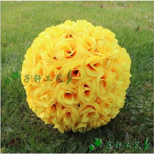 Yellow Artificial Encryption Silk 30cm Diameter Silk Kissing Balls Rose Flowers Ball For Wedding Decoration Supplies 12 inches