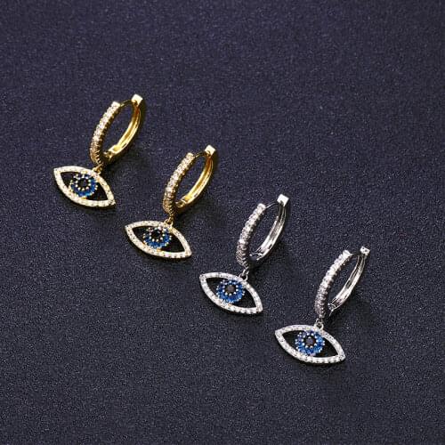CZ Trendy Cubic Zircon Evil Eye Hoop Earrings Blue Crystal circle round Earrings For Women Jewelry boucle d'oreille Femme