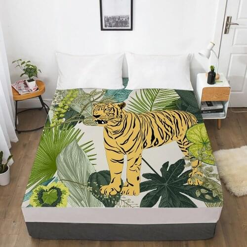 1pc bed sheet Elastic fitted sheet With An Elastic Band 150/180/200/160*200 Mattress Cover Double Bed cover nordic tiger