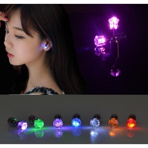 1PC LED Earring Glowing Ear Studs Crystal Stainless Light Up Christmas Party Luminous Christmas Bar Rave Wedding Jewelry Gift