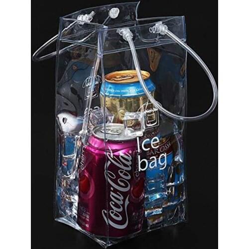 2pcs Portable Leak-proof Ice Bags Wine Beer Champagne Beverage Bag Environmental Transparent PVC Plastic Bag for Outdoor Picnic