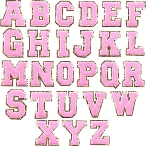 Pink 26 PCS Towel English letter Embroidered Patches On Kids Clothes Name Combination Sewing Accessories Patches For Clothing