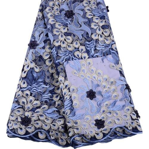 3D Flower African Lace Fabric 2019 High Quality Lace French Mesh Fabric Beaded Stones Nigerian Swiss Lace Fabrics For Dress 1474