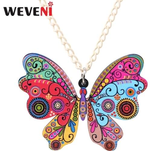 WEVENI Acrylic Butterfly Necklace Insect Pendant Chain Choker Animal Fashion Trendy Jewelry For Women Girl Dropship Wholesale