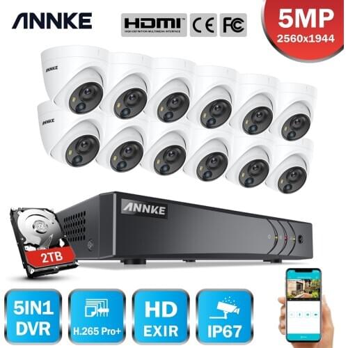 ANNKE 16CH 5MP Lite Security Camera System H.265+ DVR Surveillance 12pcs 5MP PIR Outdoor Cameras IP67 Weatherproof Security Kit