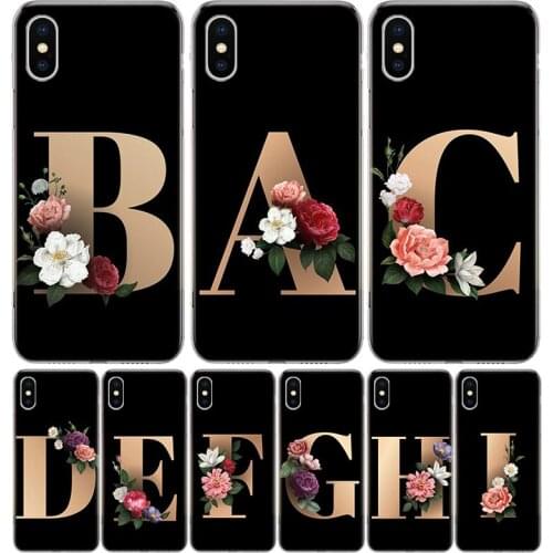 26 Letter A-J Flowers Case For iPhone 12 11 Pro 7 6 X 8 6S Plus XS MAX + XR 5S SE 10 Ten Art TPU Cover Phone Coque Capa Shell