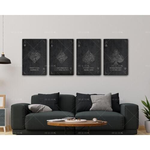 Black ACE CARDS Nordic Prints Wall Art Painting Canvas Modular Pictures Poster Black On Black ACE CARDS Home Decor Living Room