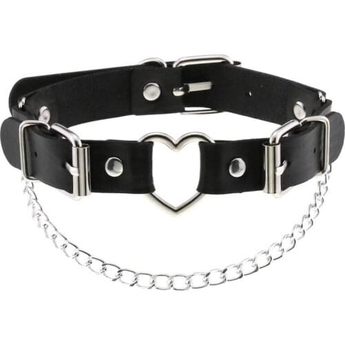 Decopunk Punk Rock Gothic Heart Necklaces Women Girls Sexy PU Leather Chains Rivet Collar Choker Necklace Neck Colar Jewelry