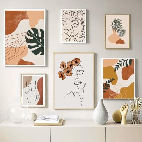 Girl Body Line Leaves Abstract Landscape Wall Art Canvas Painting Nordic Posters And Prints Wall Picture For Living Room Decor