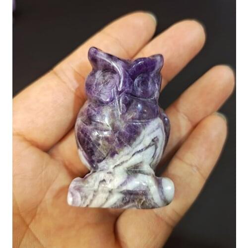 1pcs owl Figurines Craft Carved Natural Gemstone purple Mini Animals Statue for Home Decor minerals healing crystals
