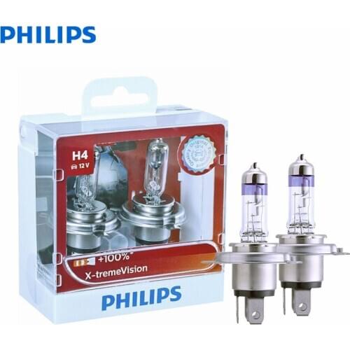 Philips X-treme Vision 9003 HB2 H4 12V 60/55W P43t 12342XVS2 100% More Vision Light Car Halogen Headlight Hi/lo Beam (Twin Pack)