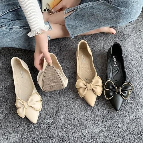 Summer Shoes Ladies Casual Female Sneakers 2021 Fashion Womens All-Match Round Toe Crystal Flats Bow-Knot Shallow Mouth Modis