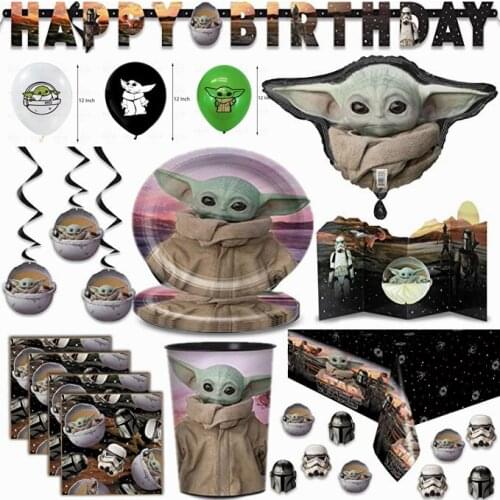 Mandalorian Baby Yoda Theme Party Supplies Disposable Tableware Set Cup Plate Balloons Happy Birthday Kid’s Favorite Decoration