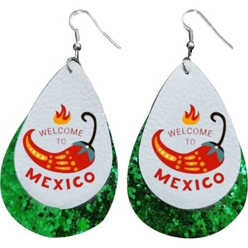 Mexican Fiesta Party Sombrero Earrings Two Layers Diy Pu Leather Teardrop Earrings Glitter Earrings