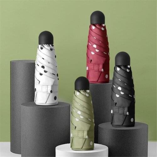 Fashion Dot Printing Flat Lightweight Umbrella Parasol Folding Sun Umbrella Mini Rain Umbrellas Lightweight 5 Folding Umbrellas