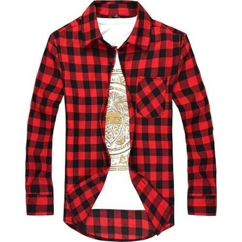 New 2016 Plaid Shirts Slim Fit Men Casual Long Sleeve Check Cotton Red Black Blue Purple Camisa Social Masculina Chemise Homme