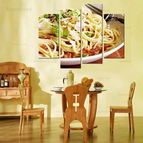 4 Pieces Frameless Canvas Painting Delicious Food Noodles Series Poster and Print Wall Picture for Living Room Home Decoration