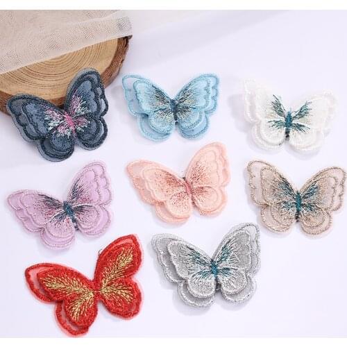 6pc/lot 3D Embroidered Butterflies Fabric Butterfly Patches Applique Diy Clothes Apparel Sewing On Stickers Jewelry Craft Making