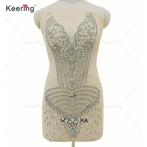 New Arrival Dark V Fashion Silver Bodice Appliqe for Bridal Gowns WDP-277