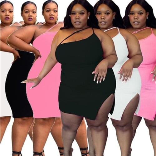 Sexy Plus Size Dresses 4xl for Women Wholesale Solid Slip Tank Mini Dress Summer 2021 Birthday Club Outfits Party Dropshipping