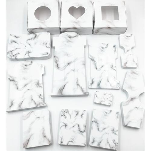 50pcs Paper Marble Packaging Jewelry Cards Clear Window Gift Boxes Necklace/Earring Hair Clip Displays Cards Jewelry Set Cards