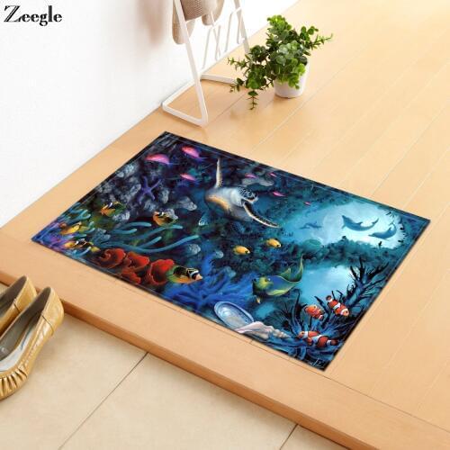 Zeegle Dust Proof Hallway Door Mats 3D Under Sea World Non-slip Carpets Children Bedroom Foot Pads Bathroom Bath Mat Home Decor