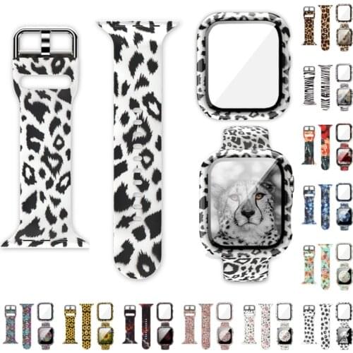 Leopard Pattern Band and Case Set for Apple Watch Series SE 6 5 4 3 2 Strap 38 42MM Rubber Watchband for Iwatch 6 40 44mm Correa