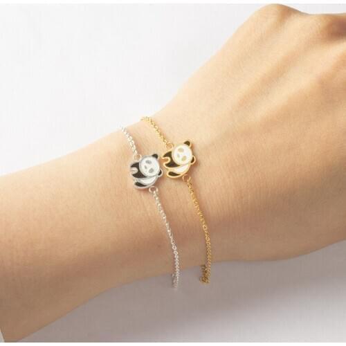 Cute Panda Cuff Bracelet Women Fashion Gold color Stainless Steel Jewelry Animal Charm For Women Best Friend Bridesmaid Gift2020