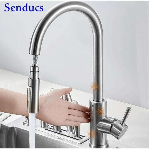 Sensor Kitchen Faucet Senducs Pull Out Kitchen Sink Faucet Brushed Nicekel Touch Kitchen Mixer Tap Smart Touch Kitchen Faucet