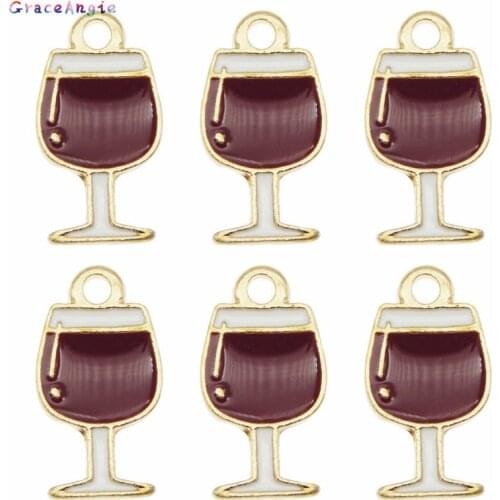 GraceAngie 10pcs/lot Kawaii Alloy Red Wine Glass Earring Charms Enamel Goblet Bracelet Keychain Small Pendant Jewelry Findings