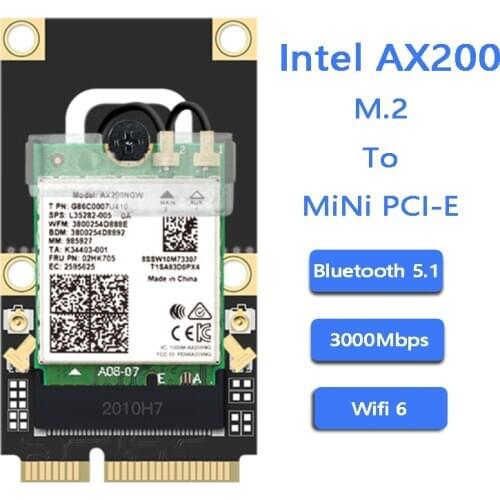 Mini PCI-E Wifi 6 Adapter Intel AX200 Wifi Network Card Wireless 2400Mbps Bluetooth 5.0 AX200NGW 802.11ax/ac 160Mhz 2.4G/5Ghz
