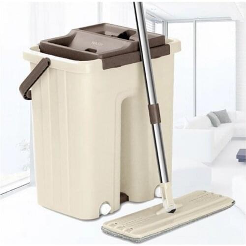 New Arrival Self Wash Dry Mop Hand Free Washing Microfiber Flat Pad Mop Bucket System Set of 2pc Washable Reusable Mop Head Pads