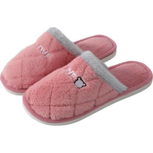 Women Slippers Winter Men Flip Flops Cute Cartoon Bear Couple Indoor Non-Slip Shoes Home Floor Slides Flat Casual Silent