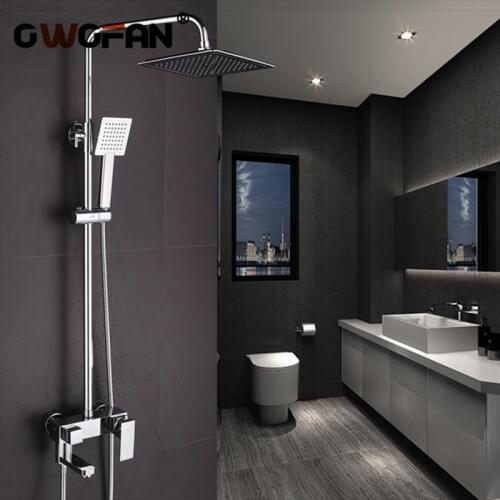 Shower Faucets Bathroom Mixer Taps Shower Sets Cabin Chrome Rainfall Top Spray 8 inch Showerhead Wall Mount Plumbing Crane 9174
