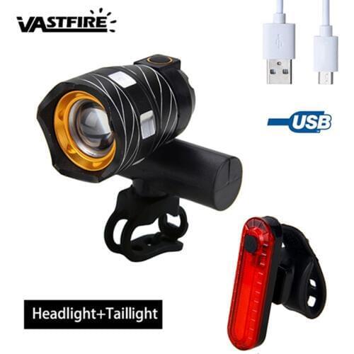 15000LM LED Bicycle Light Zoomable XM-L T6 LED Lamp Cycling Bike Headlight+USB Taillight USB Rechargable 3 Modes Bicycle Torch