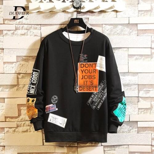 Men Sweatshirts Casual New Korean Harajuku Hip Hop Oversize Hoodies Male 2021 Autumn Pattern Printing Black Sweatshirts O-Neck