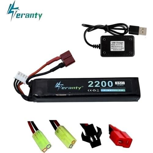 T Plug ) 35C Water Gun Lipo Battery with USB Charger 11.1V 2200mAh For Mini Airsoft BB Air Pistol Electric Toys RC Guns Parts