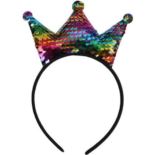 Colorful Sequins Tiara Crown Headband Kids Girls Hairband Childrens Day Performance Headwear Party Favor Gift Christmas