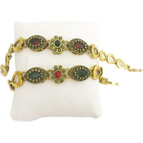 Unique Crystal Wedding Antique Gold Turkey Flower Bracelet For Women Love Gif