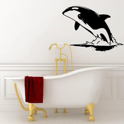 Whale Vinyl Wall Sticker Removable Jumping Water Whale Wall Decal Sea Animal Poster Vinyl Decal Bathroom Design Art Mural AY639