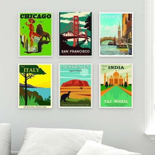 Vintage World Travel Poster And Print City Illustration Wall Art Egypt India Hawaii Canvas Painting Nodic Bedroom Decor Pictures