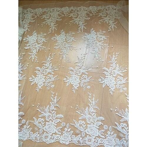High-grade sequin embroidery lace fabric 130cm cloth applique flower wedding dress veil childrens wear DIY accessories
