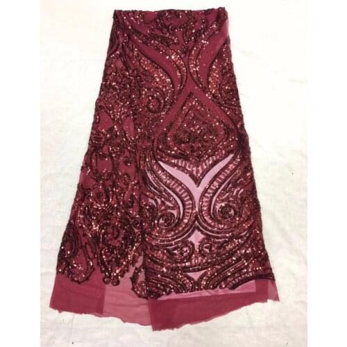 Xx1803 stock new arrive dark wine red fashion french sequin embroidery tulle mesh for evening dress/sawing/wedding