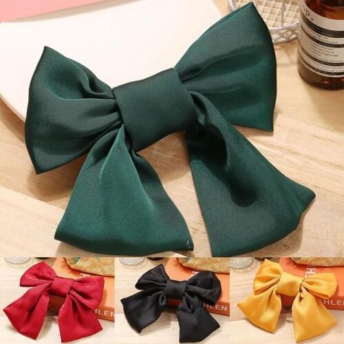 Sweet Cute Simple Smooth Surface Elastic Satin Fabric Solid Color Hair Claw Hairpin Bowknot Kid Hair Clip Daily Hair Accessories