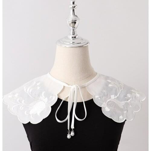 Women Shirt Blouse Fake Collars White Flower Embroidery False Collar Detachable Collars Women Shawl Wrap Clothes Accessories